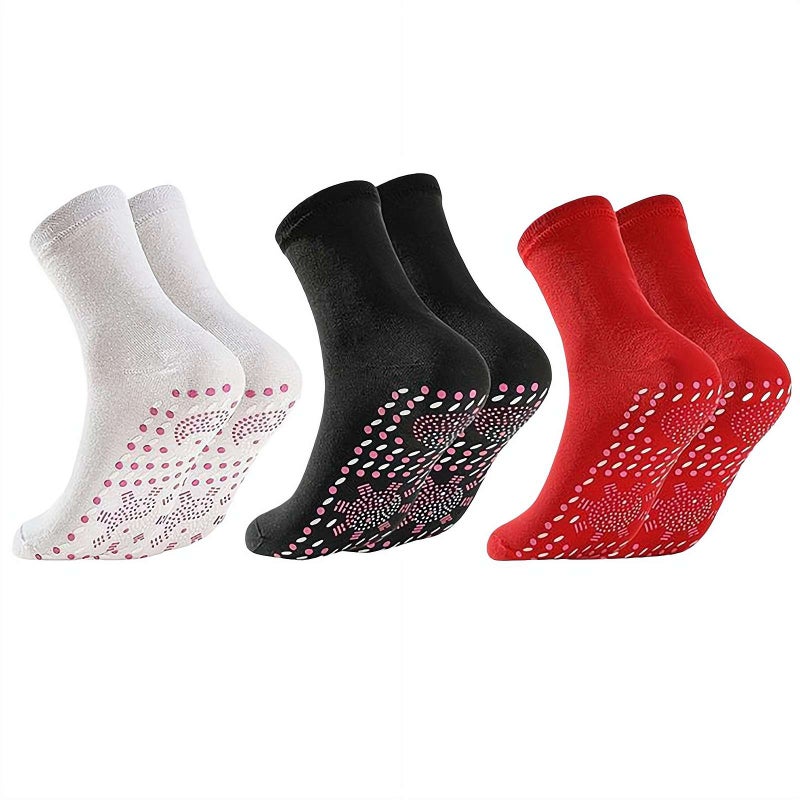 Self-heating Acupressure Socks with Nano-heating Dots Therapeutic Compression Socks for Foot Massage Circulation Breathable (Beige) - Image 1
